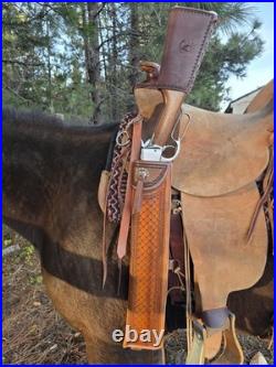 Cowboy Mounted Shooting Rifle Or Shot Gun Leather Saddle SCABBARD. Made In USA