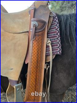 Cowboy Mounted Shooting Rifle Or Shot Gun Leather Saddle SCABBARD. Made In USA