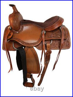 Cowboy Roping Saddle Western Horse Pleasure Tooled Leather Tack Set 18 17 16 15