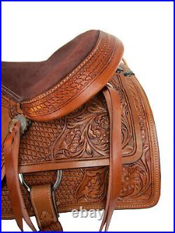 Cowboy Roping Saddle Western Horse Pleasure Tooled Leather Tack Set 18 17 16 15