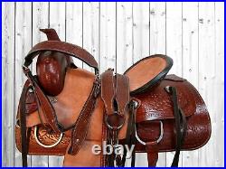 Cowboy Roping Saddle Western Horse Pleasure Trail Tooled Leather Set 15 16 17 18