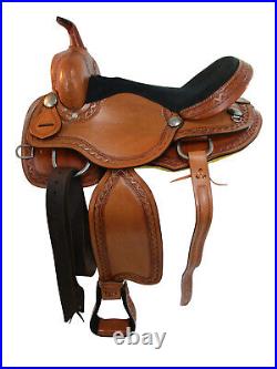Cowboy Western Barrel Saddle Pleasure Horse Tooled Leather Tack Set 15 16 17 18