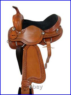 Cowboy Western Barrel Saddle Pleasure Horse Tooled Leather Tack Set 15 16 17 18
