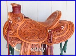 Cowboy Western Horse Genuine Leather Saddle Brown Stitched Seat Tack Set Reins