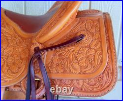 Cowboy Western Horse Genuine Leather Saddle Brown Stitched Seat Tack Set Reins