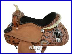 Cowboy Western Horse Saddle Barrel Racing Pleasure Tooled Leather Tack 15 16 17