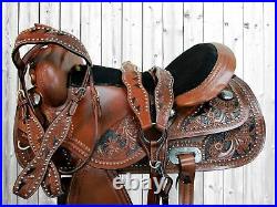 Cowboy Western Saddle 15 16 17 18 Barrel Racing Tooled Leather Horse Tack Set