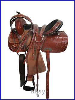 Cowboy Western Saddle 15 16 17 Pleasure Horse Floral Tooled Leather Barrel Tack