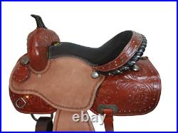 Cowboy Western Saddle 15 16 17 Pleasure Horse Floral Tooled Leather Barrel Tack