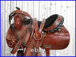 Cowboy Western Saddle 15 16 17 Pleasure Horse Floral Tooled Leather Barrel Tack