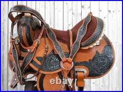 Cowboy Western Saddle Barrel Racing Horse Pleasure Tooled Leather Tack 15 16 17