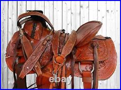 Cowboy Western Saddle Roping Ranch Pleasure Tooled Leather Horse Set 15 16 17 18