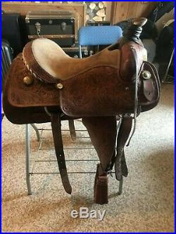 Cowboy classic western ranch tooled team roping saddle, 16 seat