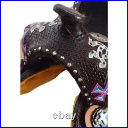 Cowgirl Charm Youth Barrel Style Saddle SET Painted Crosses & Horseshoes 12 NEW