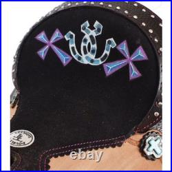 Cowgirl Charm Youth Barrel Style Saddle SET Painted Crosses & Horseshoes 12 NEW