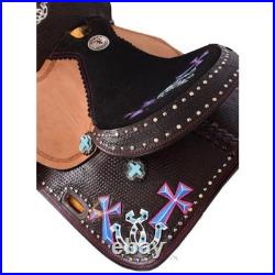 Cowgirl Charm Youth Barrel Style Saddle SET Painted Crosses & Horseshoes 12 NEW