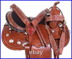 Cowgirl UP Barrel Racing Racer Horse Silver Leather Saddle Tack Set Size 10-18