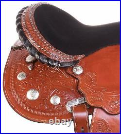 Cowgirl UP Barrel Racing Racer Horse Silver Leather Saddle Tack Set Size 10-18