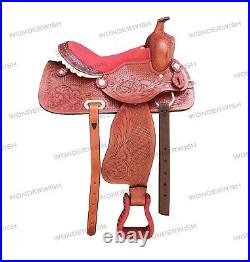 Crystal Western Leather Barrel Horse Saddle Set Seat 16 17 Size 8 Color FS