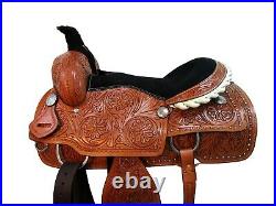 Custom Leather Studded Floral Carved Harness Tack Set Reins Leather Horse Saddle