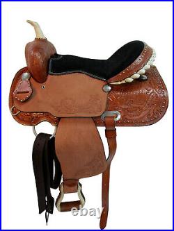 Custom Made Barrel Racing Saddle Silver Studded Leather Pleasure Tack 15 16 17