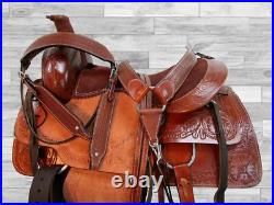 Custom Made Western Roping Saddle Ranch Horse Floral Tooled Tack Set 15 16 17 18
