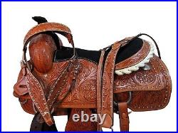 Custom Made Western Roping Saddle Roper Rancher Silver Studded Tack 15 16 17 18