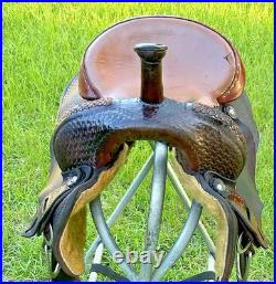 DECOR Western Saddle 16 Seat Leather Horse Cutting Penning CRACKED TREE As Is