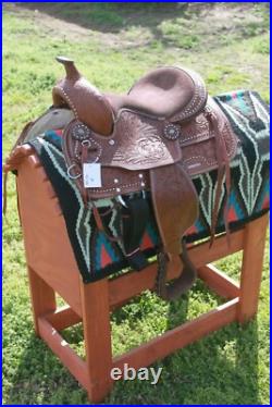 D. A. Brand Medium Oil Leather 12 Tooled and Studded Youth Saddle YTS-012