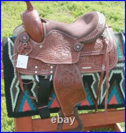 D. A. Brand Medium Oil Leather 12 Tooled and Studded Youth Saddle YTS-012