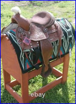 D. A. Brand Medium Oil Leather 12 Tooled and Studded Youth Saddle YTS-012