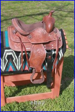 D. A. Brand Medium Oil Leather 12 Tooled and Studded Youth Saddle YTS-012