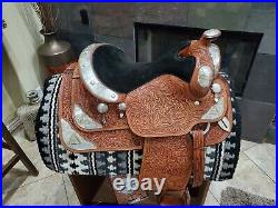 Dale Chavez Western Show Saddle, Lots of Silver, 16 Seat, Full QH, 30 Skirt
