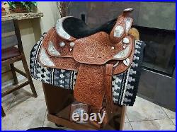 Dale Chavez Western Show Saddle, Lots of Silver, 16 Seat, Full QH, 30 Skirt