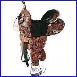 Dark Brown 14 In HILASON Western Horse Treeless Trail Barrel American Leather