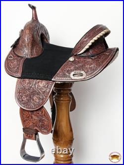 Dark Brown 14 In HILASON Western Horse Treeless Trail Barrel American Leather