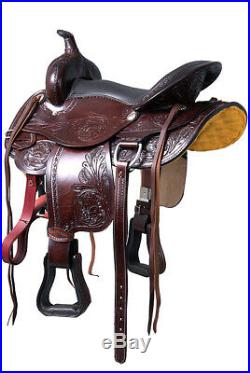 Dark Brown 16 in Western Saddle Pleasure Trail Leather Horse Tack Set U-7-16