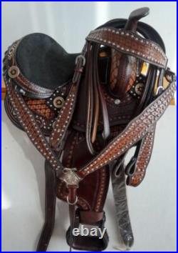 Dark Show Barrel Saddle 10 12 Black seat Gold Beaded Navajo design Pony HSBP