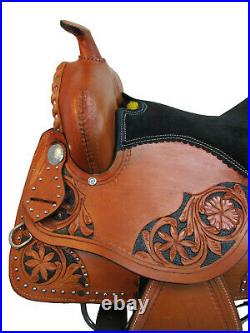 Deep Seat Barrel Saddle Western Horse Pleasure Racing Leather Tack 15 16 17 18