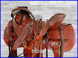 Deep Seat Roping Saddle Western Ranch Horse Tooled Leather Tack Set 15 16 17 18