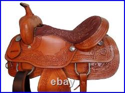 Deep Seat Western Barrel Saddle Horse Pleasure Trail Tooled Leather Set 15 16 18