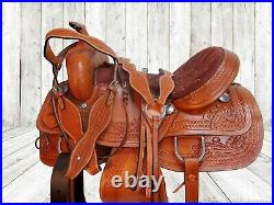 Deep Seat Western Barrel Saddle Horse Pleasure Trail Tooled Leather Set 15 16 18