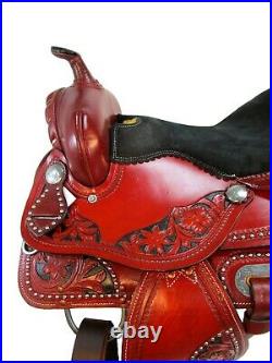 Deep Seat Western Barrel Saddle Horse Pleasure Trail Tooled Leather Tack 16 17
