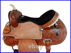 Deep Seat Western Barrel Saddle Pleasure Horse Tooled Leather Tack Set 15 16 17