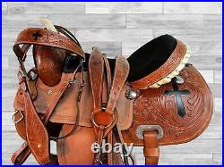 Deep Seat Western Barrel Saddle Pleasure Horse Tooled Leather Tack Set 15 16 17