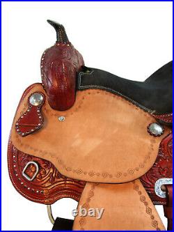 Deep Seat Western Barrel Saddle Pleasure Tooled Leather Trail Tack 15 16 17 18