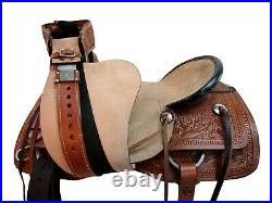 Deep Seat Western Roping Ranch Saddle Tooled Leather Horse Tack Set 18 17 16 15
