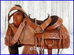 Deep Seat Western Saddle 15 16 17 Roping Ranch Horse Pleasure Tooled Leather Set
