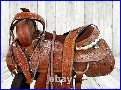 Deep Seat Western Saddle Ranch Roping Horse Tooled Leather Tack Set 18 17 16 15