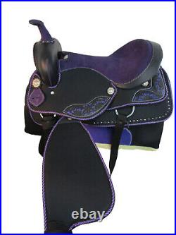 Deep Seat Western Synthetic Saddle Black Pleasure Horse Trail Tack Set 17 16 15